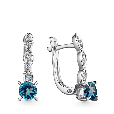 Серьги из серебра с топазами, фианитами