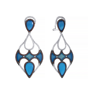 Серьги из серебра с агатом, фианитом