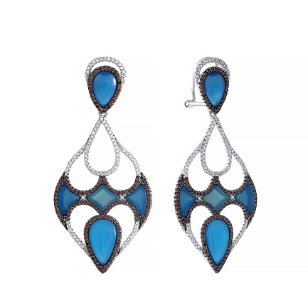 Серьги из серебра с агатом, фианитом