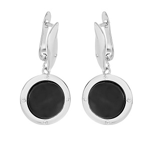 Серьги с английским замком из серебра с фианитом, керамикой