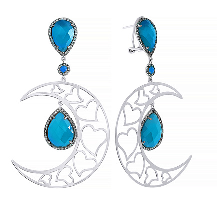 Серьги из серебра с агатом, фианитом