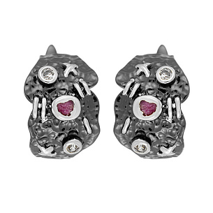 Серьги из серебра с цоизитами, фианитами