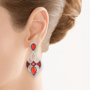 Серьги с агатом, фианитом из серебра