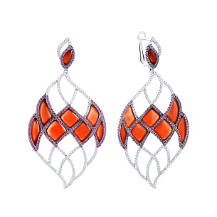 Серьги с агатом, фианитом из серебра
