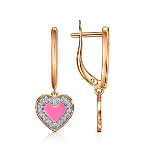 Серьги детские из серебра с фианитом, эмалью, золочением