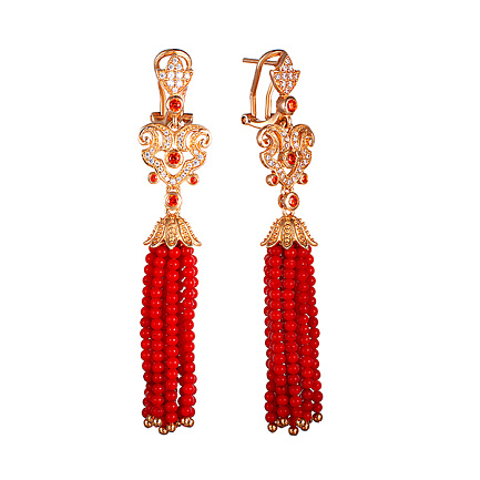 Серьги из серебра с агатом, фианитом