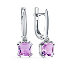 Серьги из серебра с бриллиантами, аметистами