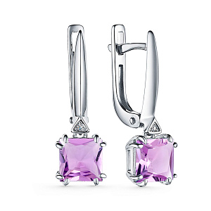Серьги из серебра с бриллиантами, аметистами
