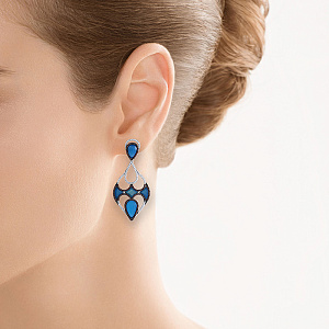 Серьги из серебра с агатом, фианитом