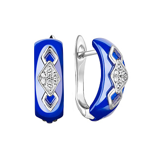 Серьги из серебра с керамиками, фианитами