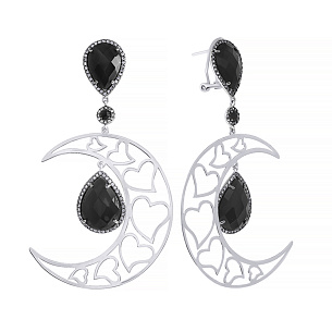 Серьги из серебра с ониксом, фианитом