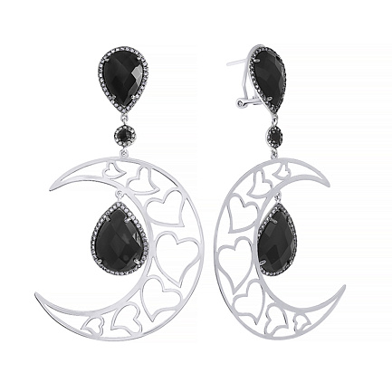Серьги из серебра с ониксом, фианитом