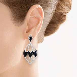 Серьги из серебра с ониксом, фианитом