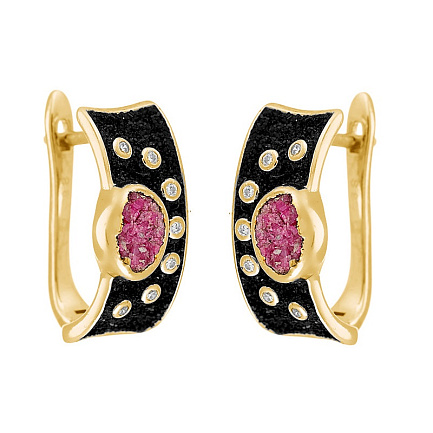 Серьги из серебра с корундами, фианитами