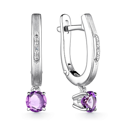Серьги из серебра с бриллиантами, аметистами
