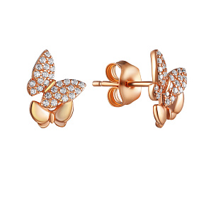Серьги из серебра с фианитами, золочением