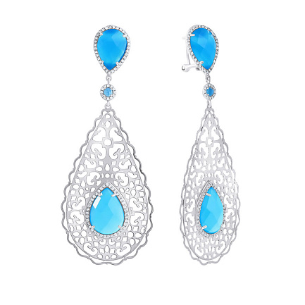 Серьги из серебра с агатом, фианитом