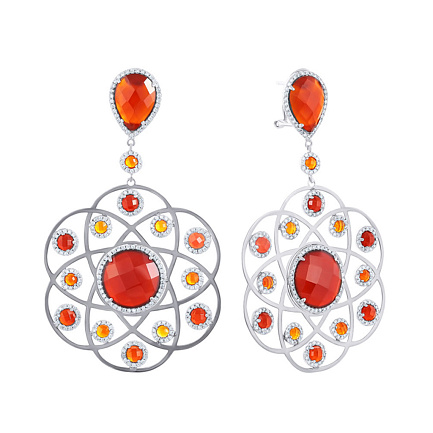 Серьги из серебра с агатом, фианитом