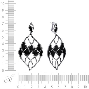 Серьги из серебра с ониксом, фианитом