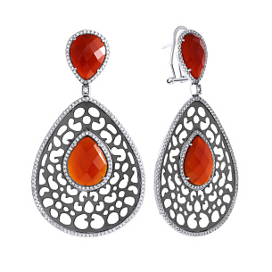 Серьги с агатом, фианитом из серебра