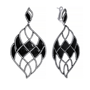 Серьги из серебра с ониксом, фианитом