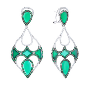 Серьги с агатом, фианитом из серебра