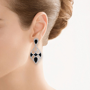 Серьги из серебра с ониксом, фианитом