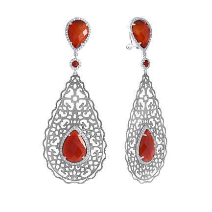 Серьги из серебра с агатом, фианитом