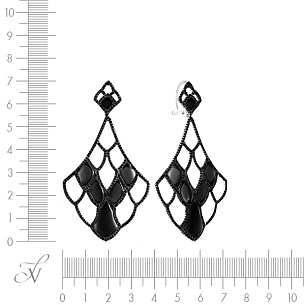 Серьги из серебра с ониксом, фианитом