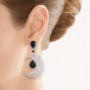 Серьги из серебра с ониксом, фианитом