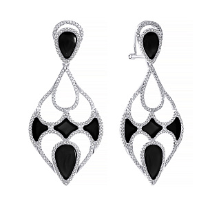Серьги из серебра с ониксом, фианитом