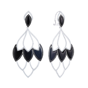Серьги из серебра с ониксом, фианитом