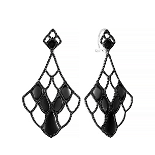 Серьги из серебра с ониксом, фианитом