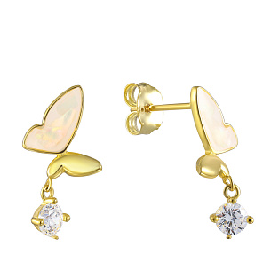 Серьги из серебра с фианитами, перламутром, золочением