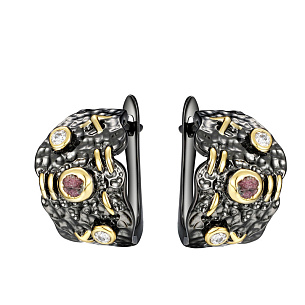 Серьги из серебра с цоизитами, фианитами