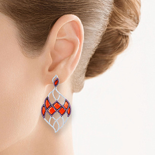 Серьги с агатом, фианитом из серебра
