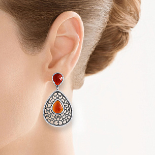 Серьги с агатом, фианитом из серебра