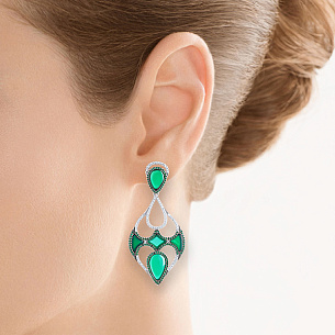 Серьги с агатом, фианитом из серебра