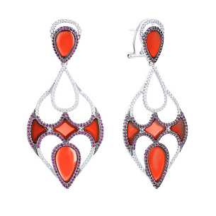 Серьги с агатом, фианитом из серебра
