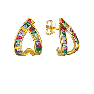 Серьги из серебра с фианитами, золочением