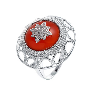 Кольцо из серебра с агатом, фианитом