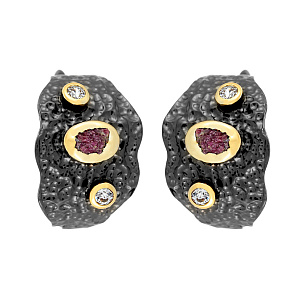 Серьги из серебра с цоизитами, фианитами