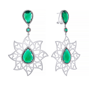 Серьги с агатом, фианитом из серебра
