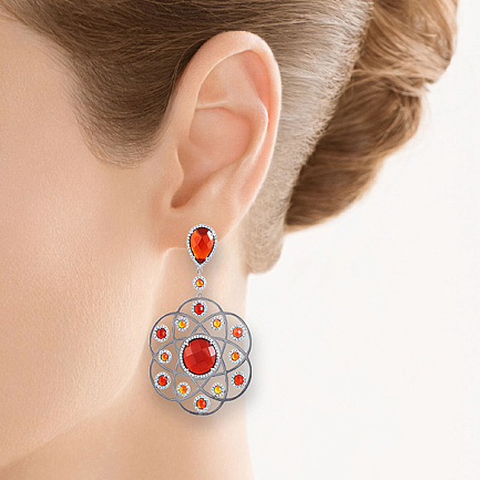 Серьги из серебра с агатом, фианитом